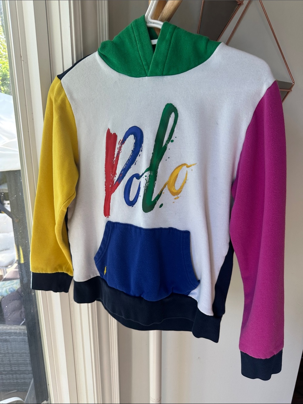 VTG Polo by Ralph Lauren Hoodie Kids Youth White/Green/Yellow Large 14-16